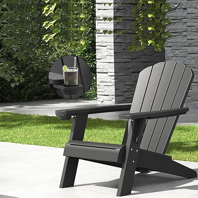 Outdoor Adirondack Chair,Black Wooden Textured Fire Pit Chairs,Plastic Patio Chair,Modern Heavy All-Weather Adirondack Lawn Chairs,Backyard Patio Lawn Poolside Fire Pit