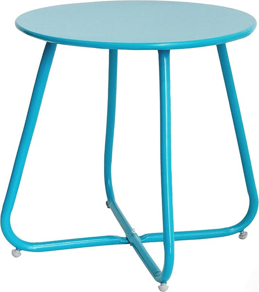 Elevon Weather Resistant Outdoor 17.5” Round End Accent Table for Bistro Balcony, Sky Blue