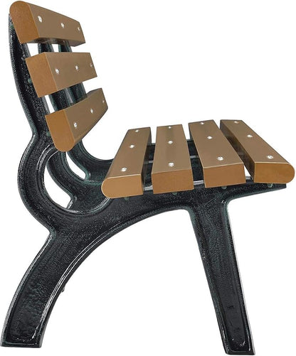Global Industrial 6'L Outdoor Park Bench with Backrest, Recylced Plastic Slats, Wrought Iron Frame, 1985 lbs Capacity, Tan, Surface Mount, Easy Assembly