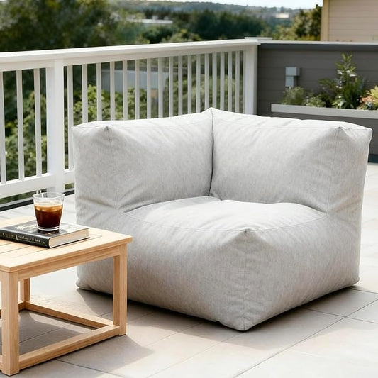 Patio Corner Chair, Outdoor Armrest Bean Bag Chair, Daybed Sofa Comfy Couch, Modular Patio Sectional Sofa, Water-Resistant Olefin Fabric, High-Density Foam Filled, Comfy Lounge Seat, Light Gray