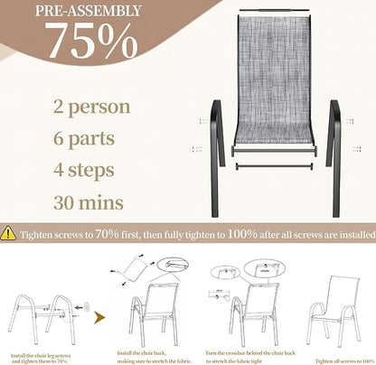 MAMIZO Patio Dining Chairs, Stackable All Weather Teslin Chair, Heavy Duty Outdoor Breathable Chairs Set, w/Armrests, Upgraded Chair FeetW/Strenthened Iron Spacers, 330 LBS (4, Grey)