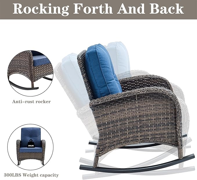 Belord 5 Piece Outdoor Conversation Patio Furniture Set - All-Weather Wicker Patio Rocking Chairs with Loveseat Glider - Photo 2