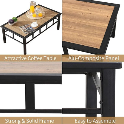 PatioFestival Patio Side Table Aluminum Composite Panel Outdoor Table Weather Resistant Outdoor End Table with Wood Grain,Coffee Table for Patio Bistro,Conversation,Outdoor Furniture Set(Rrectangle)
