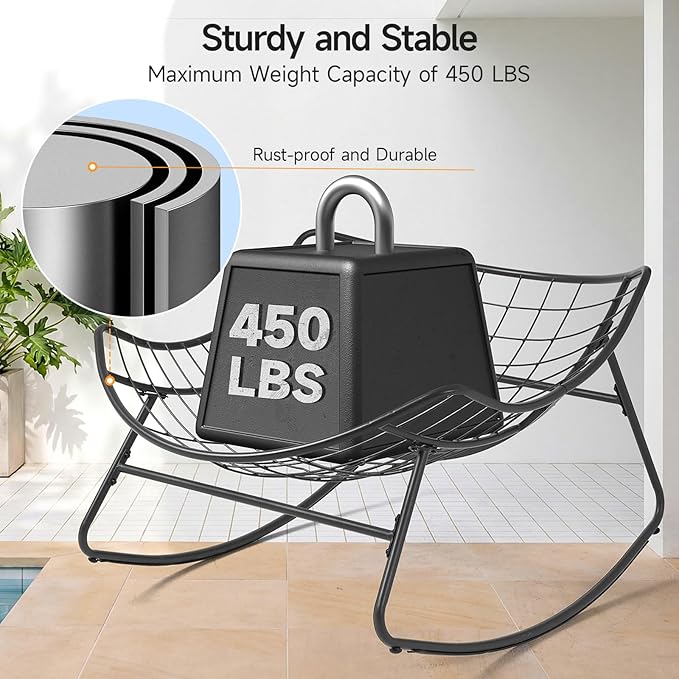 ONBRILL Outdoor Papasan Rocking Chair, 450 lbs Oversized Comfy Patio Chair with Thickened Cushion, Indoor Egg Rocking Lounge Chairs, Rocker Chairs for Patio Porch Garden Living Room Bedroom, Blue