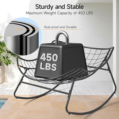 Outdoor Papasan Rocking Chair, 450 lbs Oversized Comfy Patio Chair with Thickened Cushion, Indoor Egg Rocking Lounge Chairs, Rocker Chairs for Patio Porch Garden Living Room Bedroom, Dark Gray