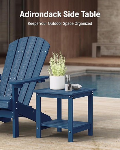 YEFU Outdoor Side Table for Patio: 16x16 in HIPS Square Outdoor End Table - 2-Tier Adirondack Tables for Patio Porch Poolside Living Room Beach Bedroom, Navy