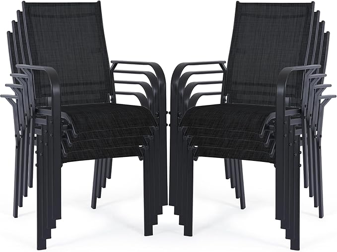 Patio Chairs Set of 8, Outdoor Dining Chairs High Back, All-Weather Padded Textilene Chair for Lawn Porch Garden - Photo 1