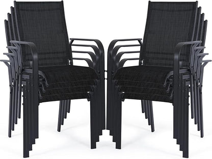 Patio Chairs Set of 8, Outdoor Dining Chairs High Back, All-Weather Padded Textilene Chair for Lawn Porch Garden,Black(8 PCS)