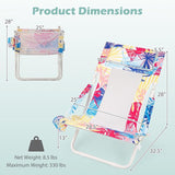 GYMAX Beach Chair Set of 2, Folding Sling Chairs with Headrest, Cup Holder & Shoulder Strap - Photo 3