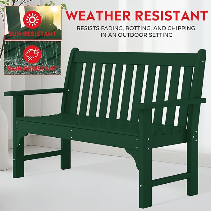 Costaelm Garden Bench, Farmhouse Park Front Porch for Entryway Bench Outdoor Seating Low Bench Patio Bench Outside/Indoor, Dark Green