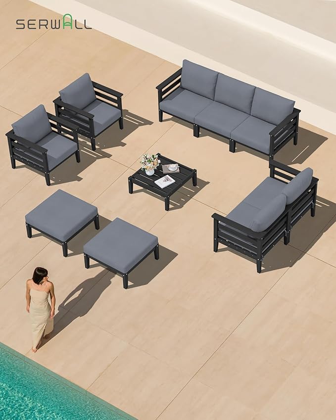 SERWALL HDPE Patio Furniture Set, 4 Pieces Outdoor Sectional Sofa Set - Photo 8