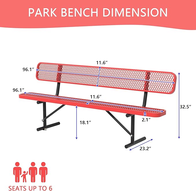 4/6/8 Feet Park Bench for Outside Heavy Duty Metal, Garden Benches Outdoor Bench with Backrest & Portable Frame - Photo 3