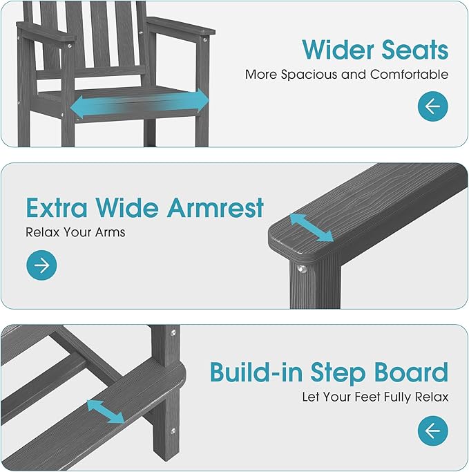Ciokea Heavy Duty Bar Height Chair, 380lbs Outdoor Adirondack Tall Bar Chair Patio Stool with Arms & High Back, Heavy Duty All-Weather for Balcony, Poolside, Deck and Garden, Grey