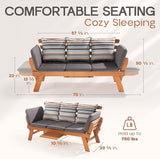 IDZO Amelie Eucalyptus Convertible Outdoor Sofa, 750lbs Capacity Patio Couch with Folding Armrest & Coffee Tray - Photo 2