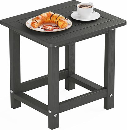 YEFU Outdoor Side Table for Patio: 16" HIPS Weather - Resistant Adirondack Tables - Waterproof Small Square End Tables for Backyard Living Room Bedroom - Indoor Outdoor Durable Table Dark Gray