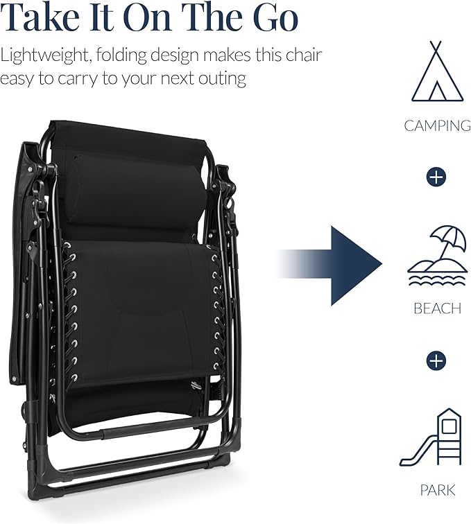 Best Choice Products Oversized Padded Zero Gravity Chair, Folding Outdoor Patio Recliner - Photo 5