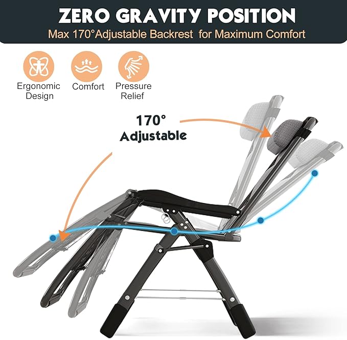 MOPHOTO Zero Gravity Chair, Outdoor Padded Lounge Chair with Side Table, Zero Gravity Recliner Chair, Outdoor Reclining Chair, Sturdy & Comfortable, Supports up to 440lbs