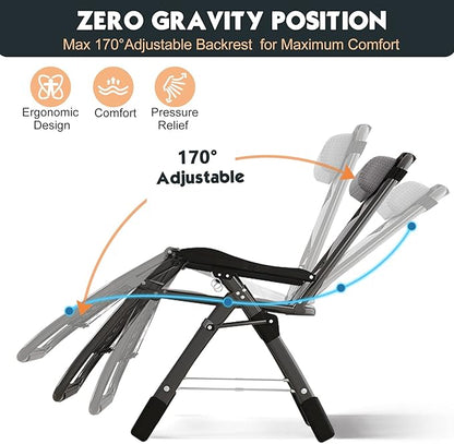 MOPHOTO Zero Gravity Chair, Outdoor Padded Lounge Chair with Side Table, Zero Gravity Recliner Chair, Outdoor Reclining Chair, Sturdy & Comfortable, Supports up to 440lbs