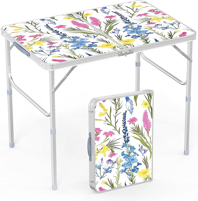 VINGLI 3FT Small Folding Camping Table Adjustable Height Aluminum Folding Table for Picnic Party BBQ - Photo 1