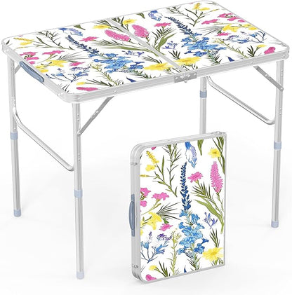 VINGLI 3FT Small Folding Camping Table Adjustable Height Aluminum Folding Table for Picnic Party BBQ, Plastic RV Suitcase Table Portable Lightweight Fold Up Utility Outdoor Tables