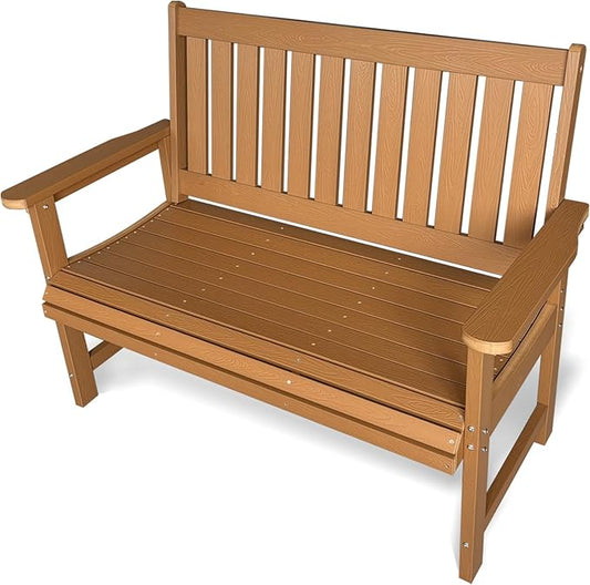 Poly Lumber Outdoor Bench, HIPS All-Weather Bench, Never Rots or Fades, for Patio, Porch, Garden and Park, 700 lbs Weight Capacity (Brown, 44-inch)
