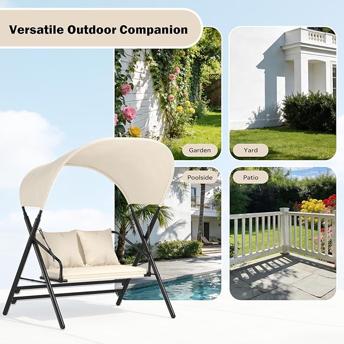 AECOJOY Outdoor Porch Swings for Adults 600LBS 2 Seat Patio Swings with Canopy Stand Thick Cushion Pillows Metal Steel - Photo 5