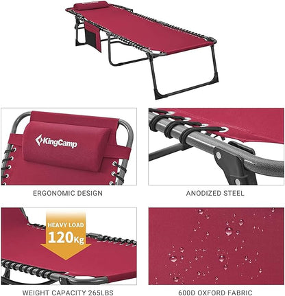 KingCamp Chaise Lounge Chairs Outdoor Foldable Patio Sun Chair for Outside Camping Sunbathing Beach Lawn Pool Garden Yard Folding Lightweight Heavy Duty Portable Adjustable Lounge with Pillow