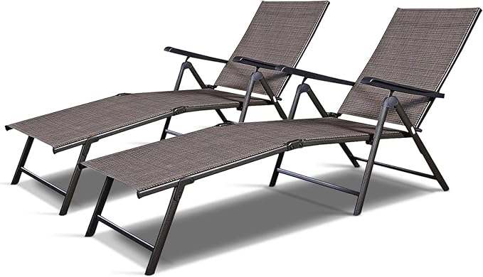 S AFSTAR Patio Chaise Lounges, Outdoor Reclining Lounge Chairs with Adjustable Backrest & Heavy Duty Steel Frame, Recliner Chair for Poolside Lawn Backyard (2)