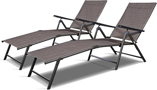 S AFSTAR Patio Chaise Lounges, Outdoor Reclining Lounge Chairs with Adjustable Backrest & Heavy Duty Steel Frame, Recliner Chair for Poolside Lawn Backyard (2)