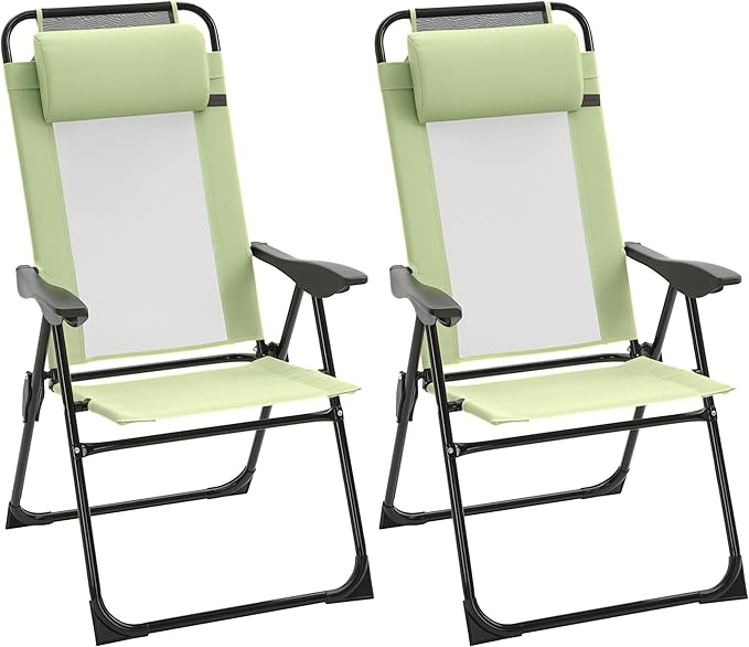 Outsunny Folding Patio Dining Chairs Set of 2, Outdoor Deck Chair with Adjustable Sling Back - Photo 1