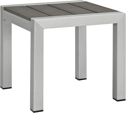 Modway Shore Aluminum Textilene® Mesh Outdoor Patio Poolside Chaise Lounge Chair and Side End Table Set in Silver Gray