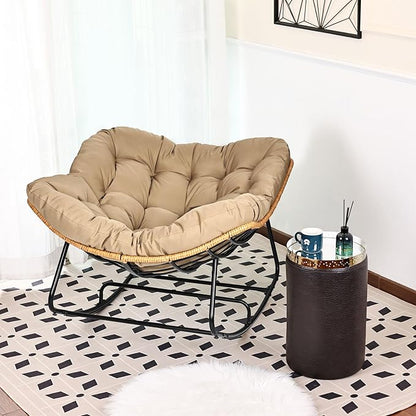Outdoor Egg Rocking Chair, Indoor Papasan Rocking Chair with Thick Cushion, Modern Lounge Rocker for Balcony, Living Room, Bedroom, Porch, Lawn, Garden (Yellow)
