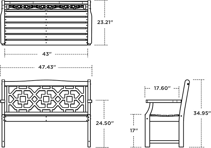Martha Stewart by POLYWOOD Chinoiserie 48" Outdoor Bench for Patio, Porch & Backyard, Sand - Durable All-Weather HDPE Garden Seat with Back Support - Classic 2 Person Seating, Made in The USA