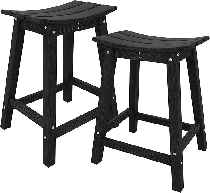 GarveeLife Weather Resistant Barstool Outside Stools for Bars, HDPE Bar Stools Set Outdoor, Outdoor Barstool Set of 2 with Footrest, Adirondack Bar Height Stools