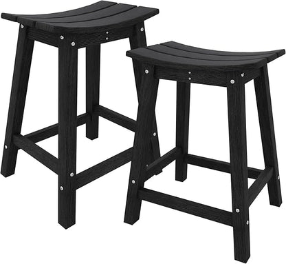 GarveeLife Weather Resistant Barstool Outside Stools for Bars, HDPE Bar Stools Set Outdoor, Outdoor Barstool Set of 2 with Footrest, Adirondack Bar Height Stools