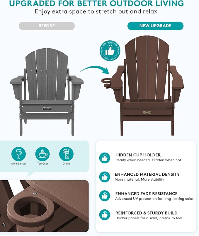 SERWALL Folding Adirondack Chair Set of 2 - Photo 7