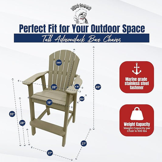 Phat Tommy Tall Adirondack Chair - HDPE Outdoor Furniture - Poly Adirondack Bar Stool - Heavy, Stress Free Furniture for Balcony, Deck, Patio, Front Porch, Weatherwood