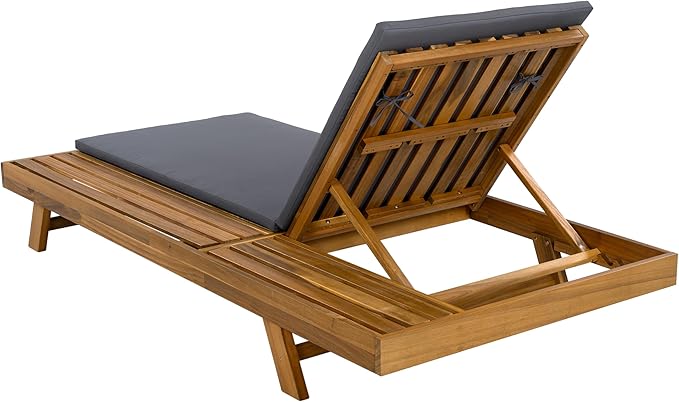 Merax Acacia Wood Chaise Lounge Chair Outdoor Set of 2, Patio Recliner with 4 Position Adjustable Backrest and 1.57" Thick Double-fold Cushion