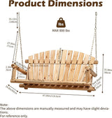 Outdoor Porch Swing Front Porch Hanging Wooden Bench Swing 2 Seat Chair for Garden, Patio, Backyard, Playground - Photo 8