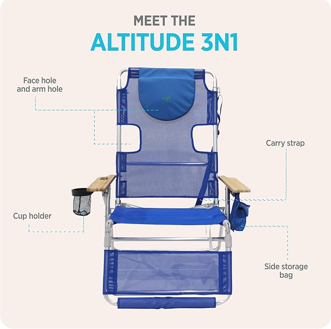 Ostrich Altitude 3N1 Lightweight Lawn Beach Reclining Lounge Chair w/Footrest, Outdoor Furniture for Patio, Balcony - Photo 6