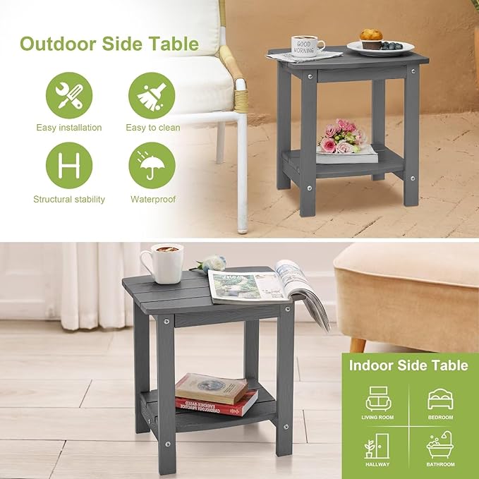Y&M Outdoor Side Table, HIPS Adirondack Small Double Layer Table, Waterproof Square Balcony Modern End Tables for Patio - Photo 6