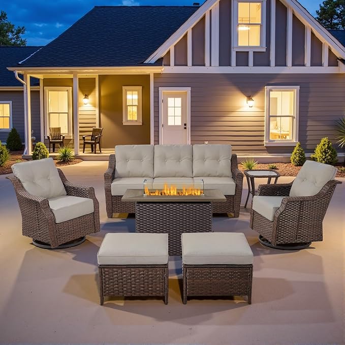Belord Luxurious 7 Piece Patio Furniture Set with Fire Pit Table - Photo 1