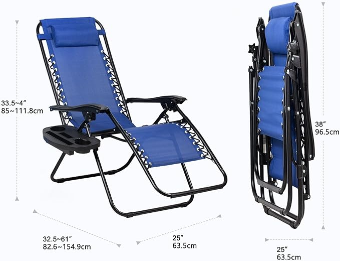 Nazhura Set of 2 Relaxing Recliners Patio Chairs Adjustable Steel Mesh Zero Gravity Lounge Chair Beach Chairs with - Photo 3