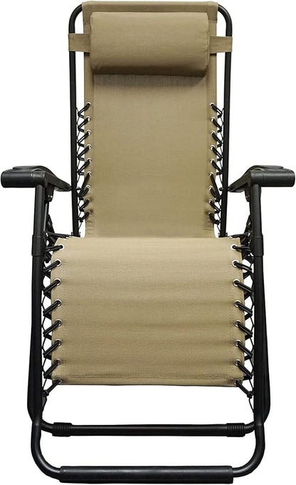 Caravan Sports Zero Gravity Outdoor Portable Folding Camping Lawn Deck Patio Pool Recliner Lounge Chair for Adults, Adjustable Headrest, Beige