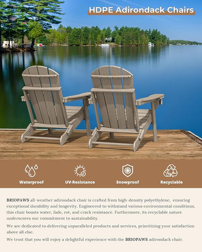 BRIOPAWS Folding-Adirondack-Chairs Set of 4 | HDPE | Wood Grain | Fire Pit Chair | Cup Holder | Weather Resistance | for Outdoor Backyard Deck Patio