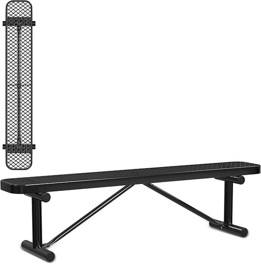 Leisure Craft Metal Outdoor Bench - 6 Foot Heavy Duty Backless Bench Seating for Garden, Porch, Picnic, Park, Expanded Metal, Thermoplastic Coating, Commercial Grade Furniture Made in USA - Black