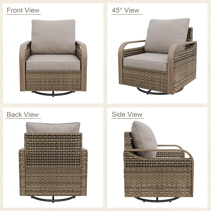 Modern Wicker Outdoor Swivel Rocking Chairs, Rattan Glider Rocker Chairs Patio Armchairs for Backyard, Deck, Porch, Garden, 2 Pieces, Brown/Gray