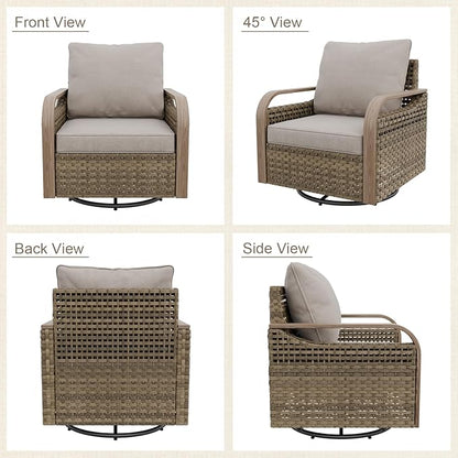 Modern Wicker Outdoor Swivel Rocking Chairs, Rattan Glider Rocker Chairs Patio Armchairs for Backyard, Deck, Porch, Garden, 2 Pieces, Brown/Gray