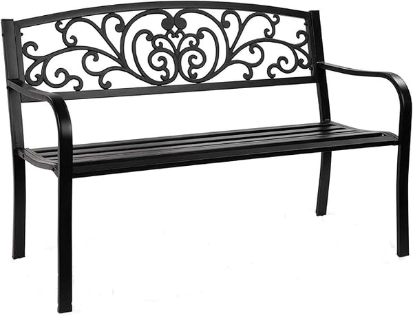 Giantex 50" Patio Garden Bench, Loveseats Park Yard Furniture, Black Steel Cast Iron Frame Chair - Photo 1