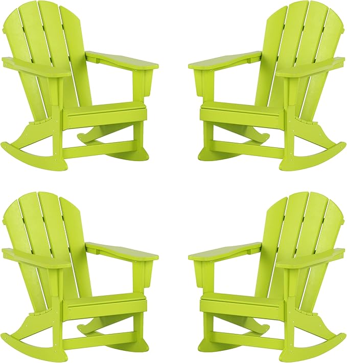 WestinTrends Malibu Outdoor Patio Porch Rocking Adirondack Chair (Set of 4), Lime